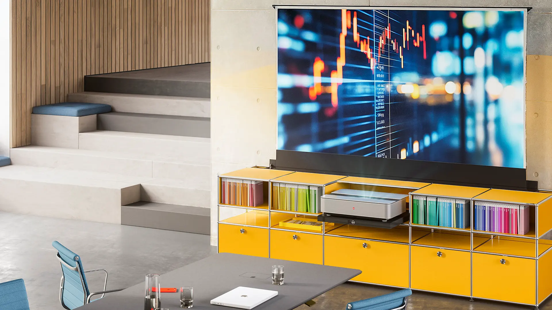 Leica cine 1 in a living room and yellow usm haller furniture