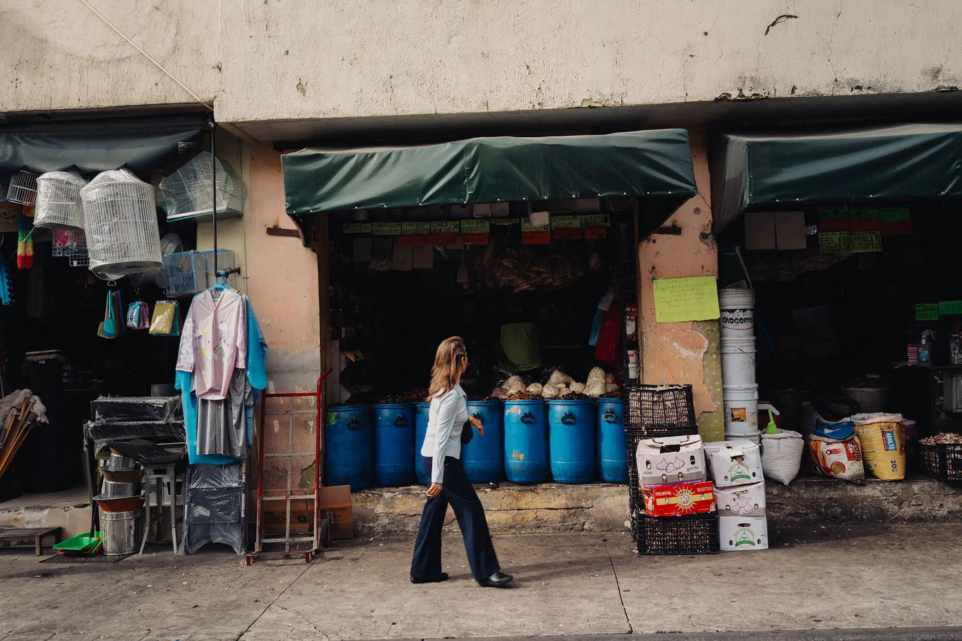 A woman walking through the streets