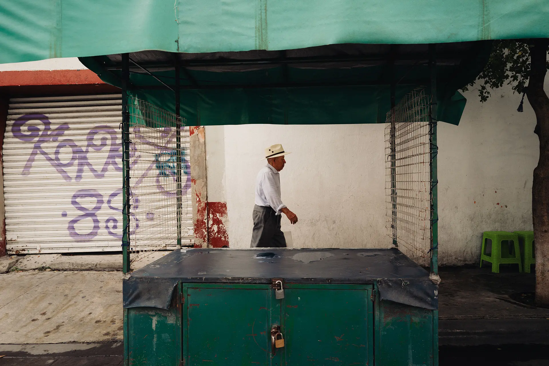 A man walking through the streets