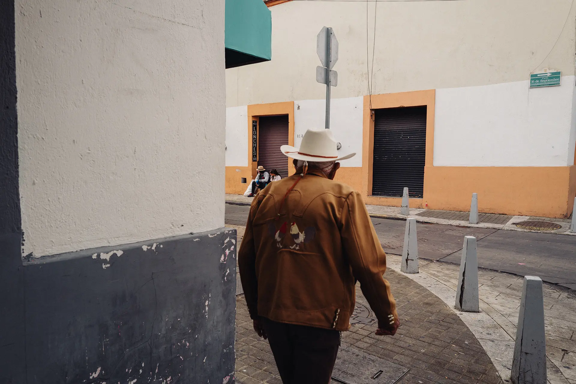 A man walking through the streets