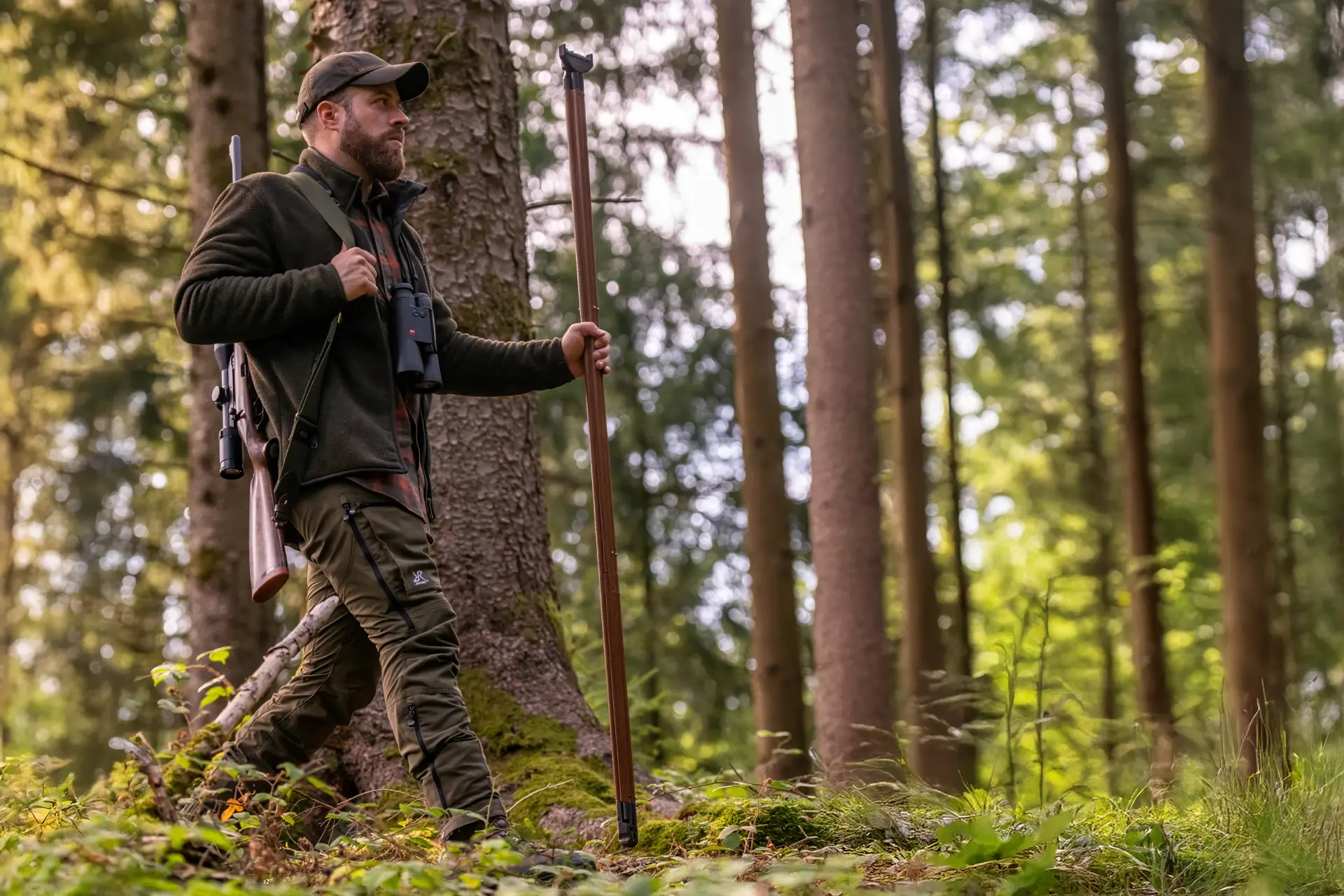 Hunter is stalking in the forest