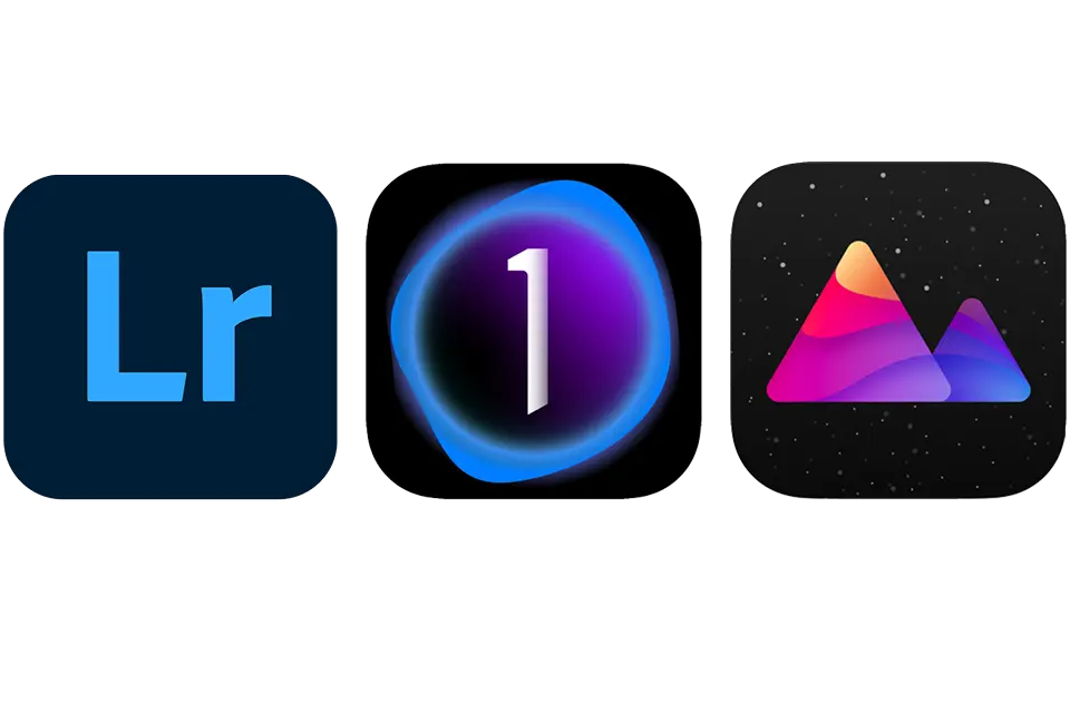 Icons showing Adobe Lightroom, Darkroom and Capture one.