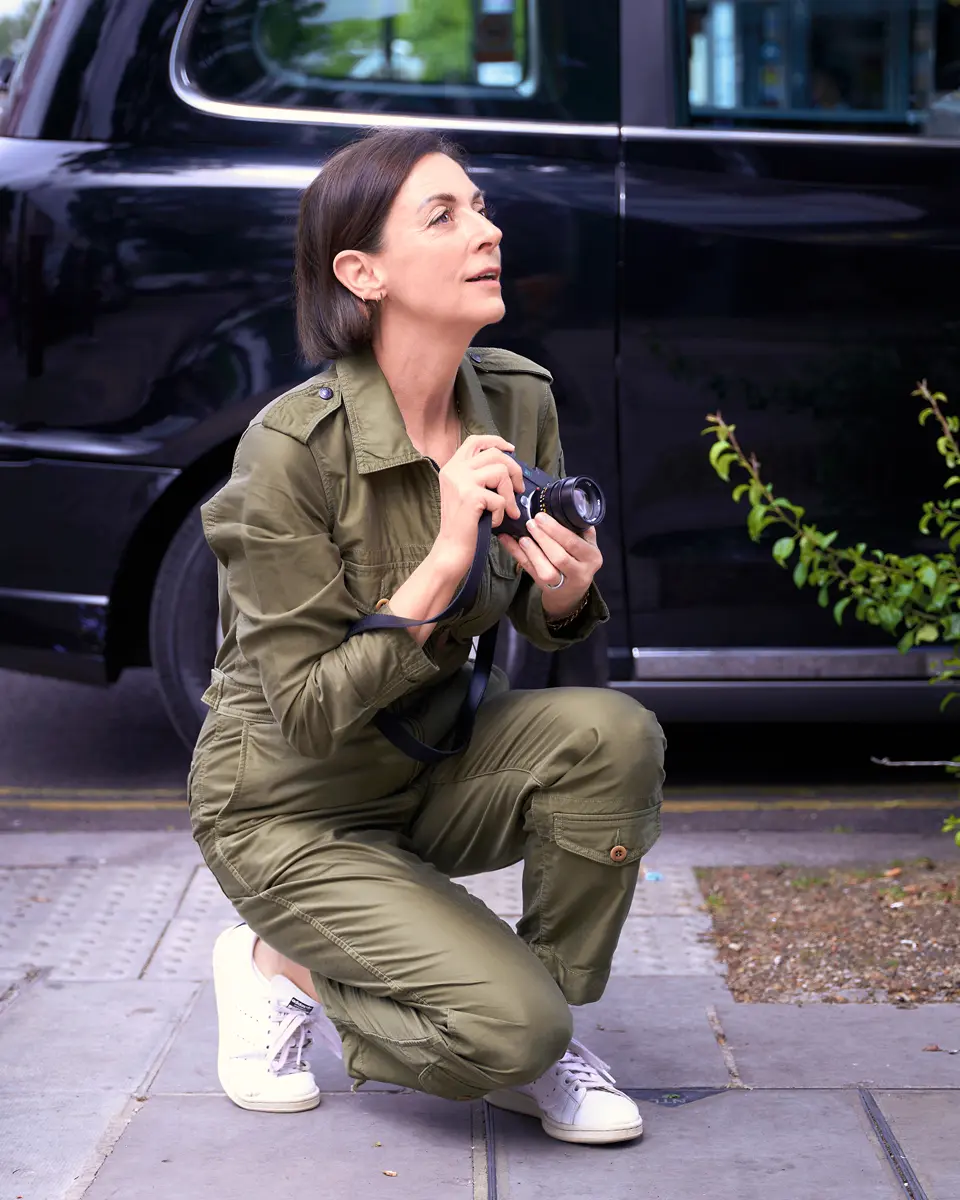 Portrait of Mary McCartney in London with her Leica M11-P. 