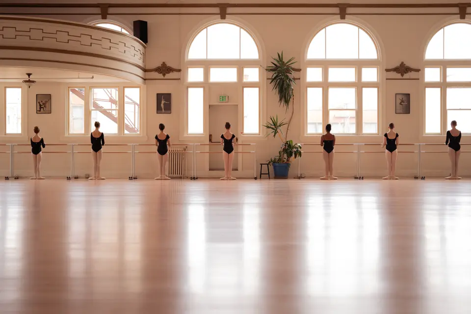 Ballet school with students during training