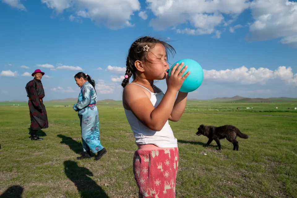 Family moment on the grassland Mongolia