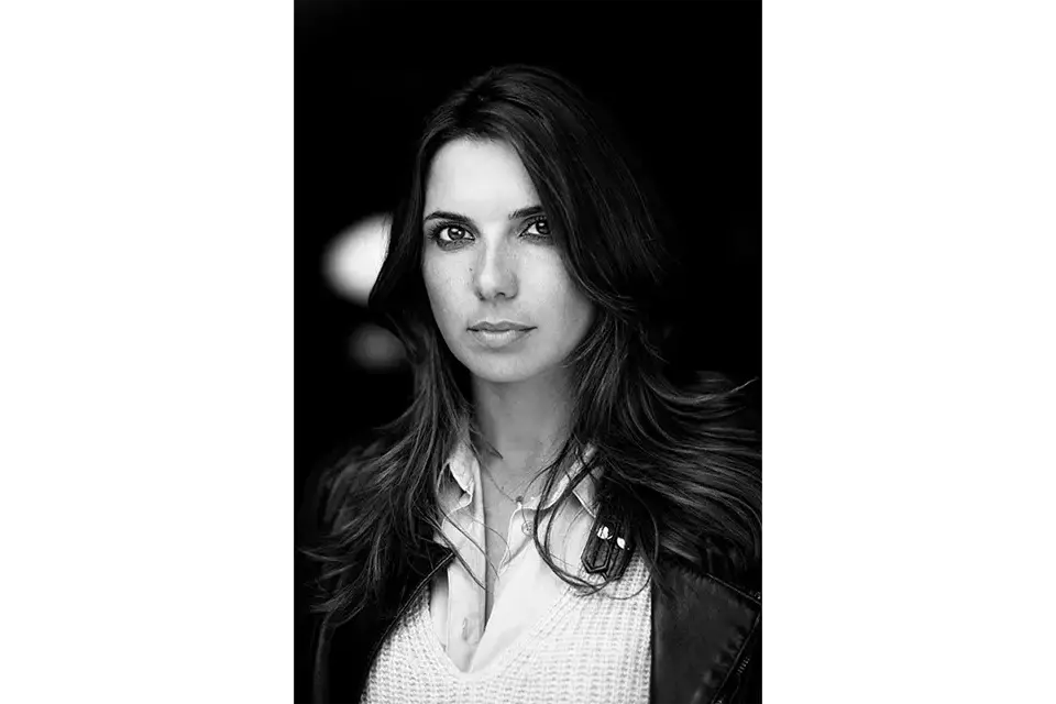 Portrait of Rosalena Ramistella in black and white.