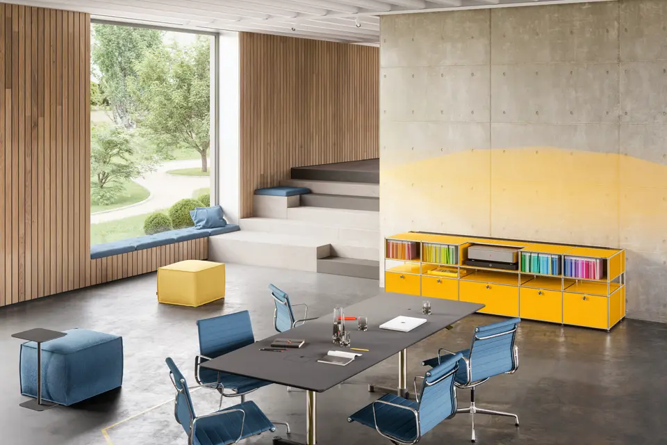 USM yellow furniture with leica Cine in a modern Office