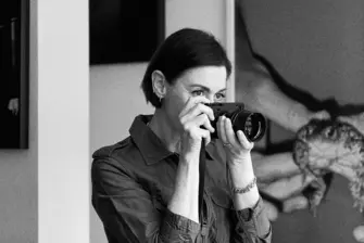 Portrait of Mary McCartney in London with her Leica M11-P. 