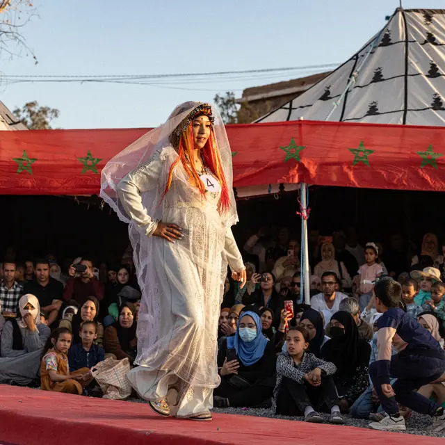 Woman walking the catwalk on Kelaat M'Gouna Rose Festival.