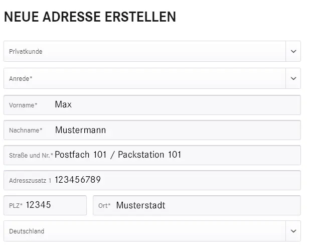 Ausfüllfeld neue Adresse anlegen