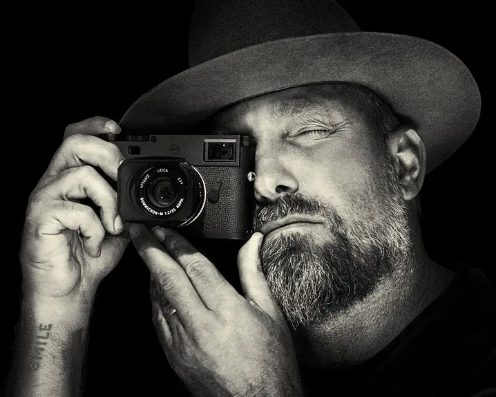 Close-up of a man taking a picture. 