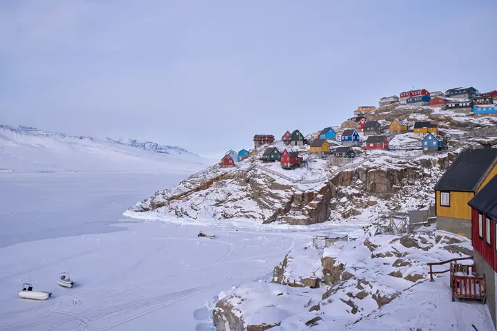Snowy village in Greenland