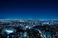Panorama of an illuminated city at night. 