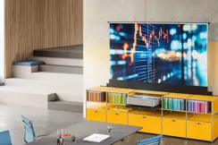 Leica cine 1 in a living room and yellow usm haller furniture