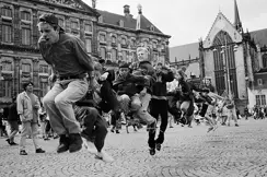 children playing on the street b&w