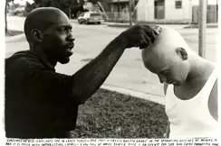 two man interacting b&w