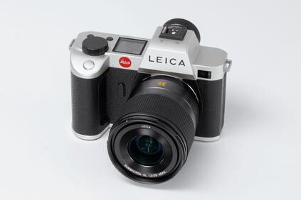 Leica SL2 on white background, photographed from front top