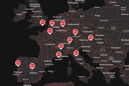 Map displaying Leica Cine 1 dealers in Europe.