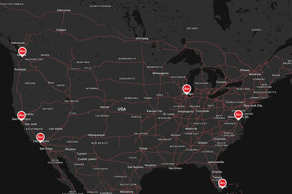 Map of Leica Cine 1 dealers in America.
