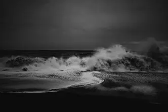 Black and white photo of turbulent waves