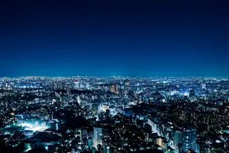 Panorama of an illuminated city at night. 