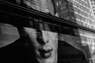 store front reflection b&w