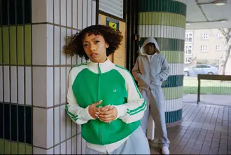 female and male model posing