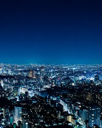 Panorama of an illuminated city at night. 