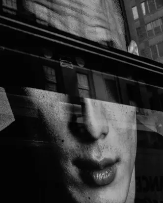 store front reflection b&w