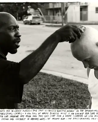 two man interacting b&w