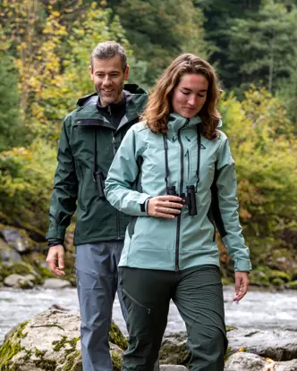 Two people hiking in the mountains