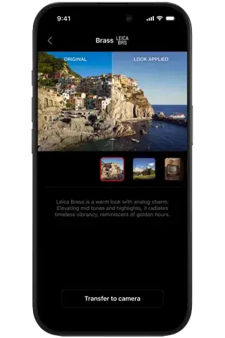 Mockups of the Leica FOTOS App transfer of Leica Looks to camera
