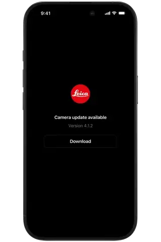 Mockup of the Leica FOTOS App firmware update via app